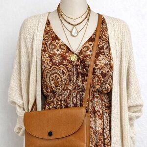 Madewell Tan Genuine Leather Crossbody Shoulder Bag Minimalist Flap